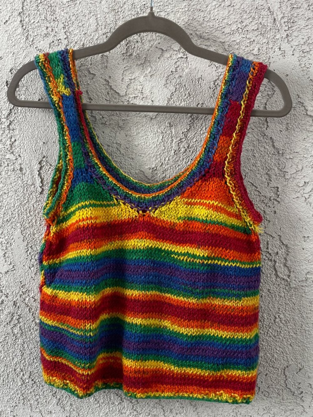 Vintage Handmade Knit Crop Top Rainbow Striped Tank Sleeveless Boho Festival S
